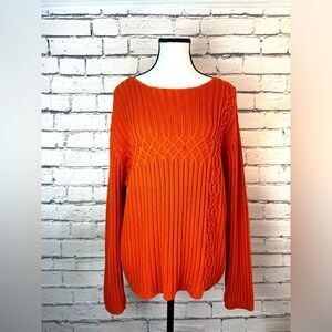 Josephine Chaus Vintage Orange Cable Knit Sweater Crew Neck Boxy Fit Size XL